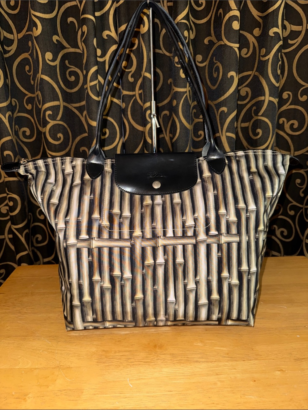 Longchamp EXTREMELY Rare Limited Edition Bamboo Print Le Pliage Tote LARGE